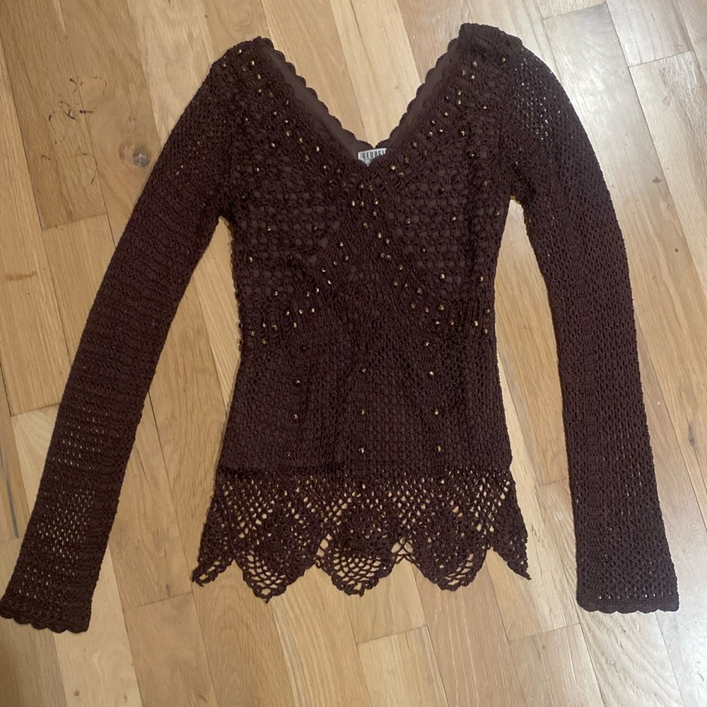 Y2K mesh brown top